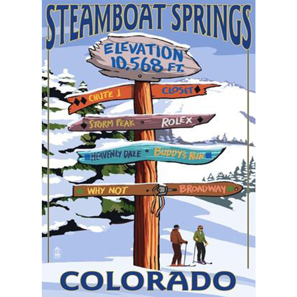 Ski Pointing Sign - Full Round Drill Diamond Painting 30*40CM