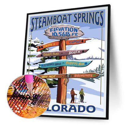 Ski Pointing Sign - Full Round Drill Diamond Painting 30*40CM