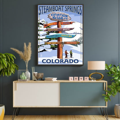 Ski Pointing Sign - Full Round Drill Diamond Painting 30*40CM