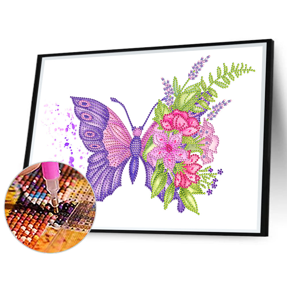 Flower Butterfly - Special Shaped Drill Diamond Painting 40*30CM