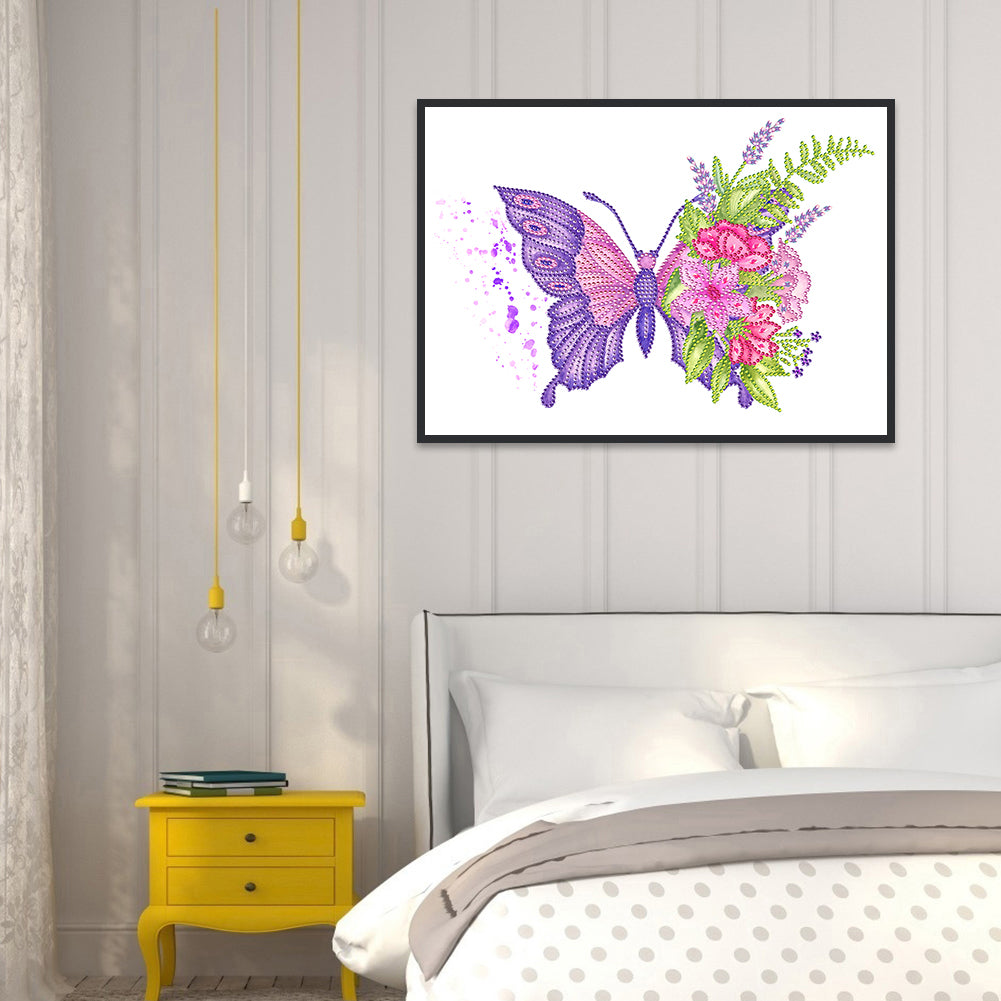 Flower Butterfly - Special Shaped Drill Diamond Painting 40*30CM