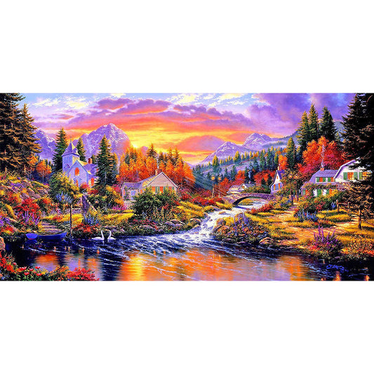 Thomas Country Landscape Oil Painting - Full Round Drill Diamond Painting 100*50CM