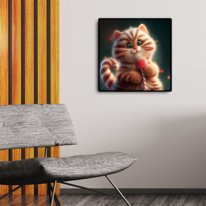 Red And White Striped Cute Kitten - Full Round Drill Diamond Painting 30*30CM