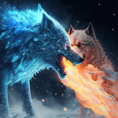 Ice Fire Wolf - Full Round Drill Diamond Painting 30*30CM
