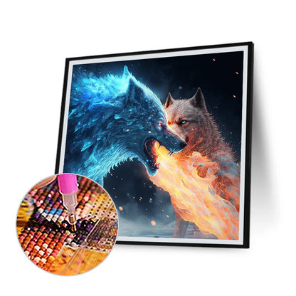 Ice Fire Wolf - Full Round Drill Diamond Painting 30*30CM