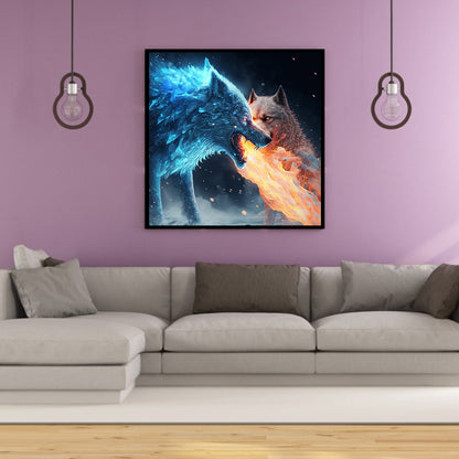 Ice Fire Wolf - Full Round Drill Diamond Painting 30*30CM