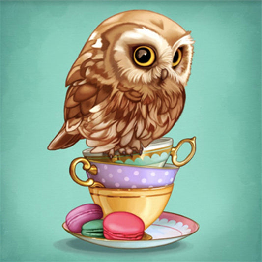 Owl On Cup - Full Round Drill Diamond Painting 30*30CM