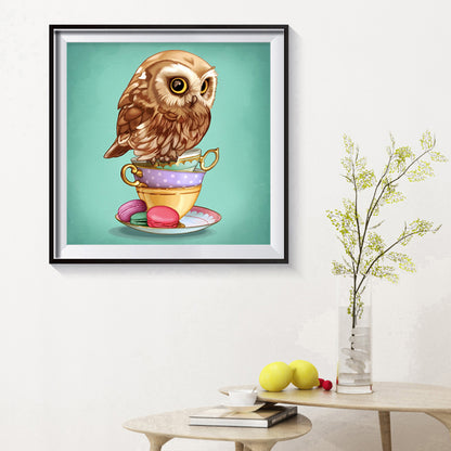 Owl On Cup - Full Round Drill Diamond Painting 30*30CM