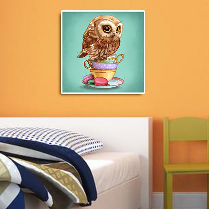 Owl On Cup - Full Round Drill Diamond Painting 30*30CM