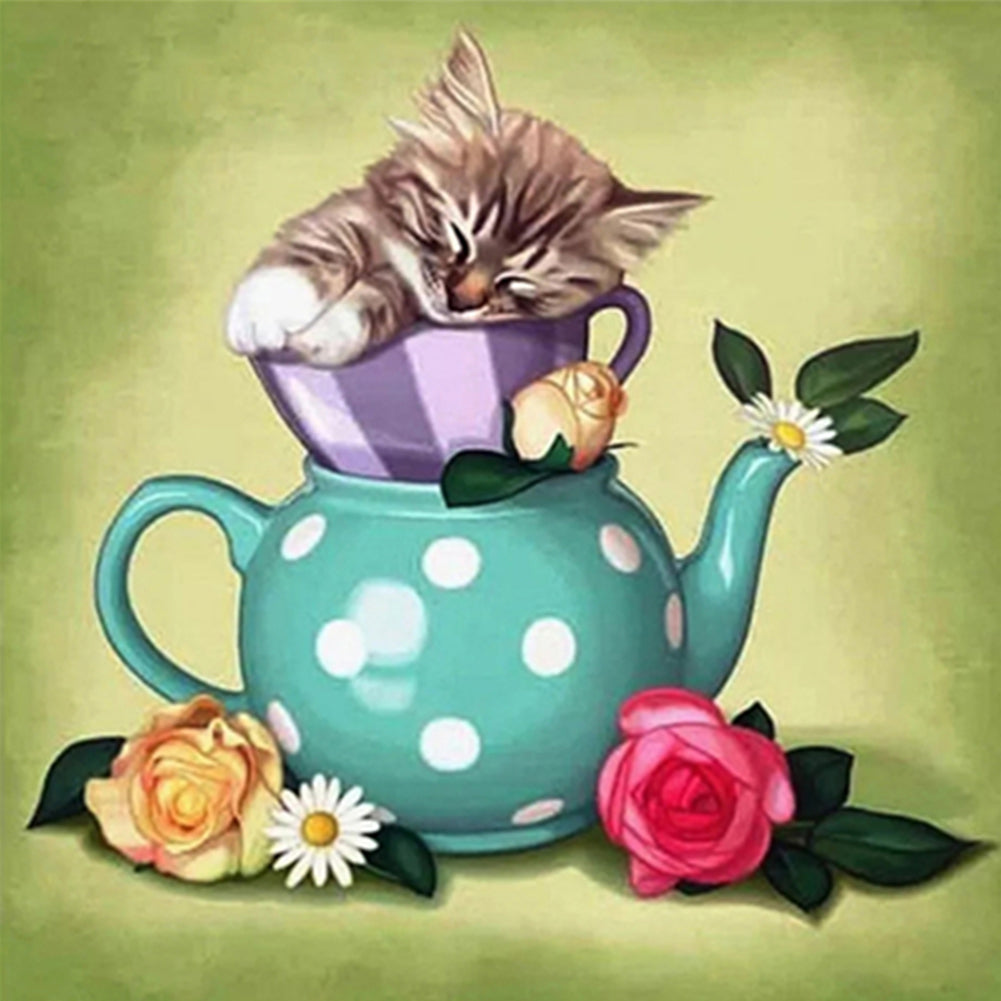 Teapot Cat - Full Round Drill Diamond Painting 30*30CM