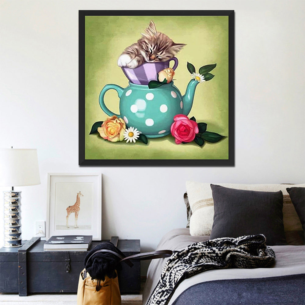 Teapot Cat - Full Round Drill Diamond Painting 30*30CM