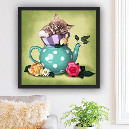 Teapot Cat - Full Round Drill Diamond Painting 30*30CM