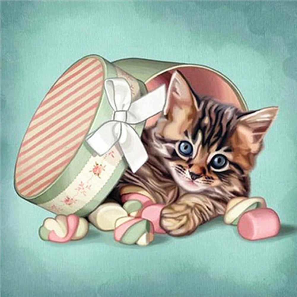 Gift Box Cat - Full Round Drill Diamond Painting 30*30CM