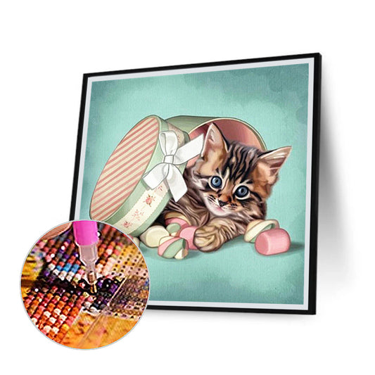 Gift Box Cat - Full Round Drill Diamond Painting 30*30CM