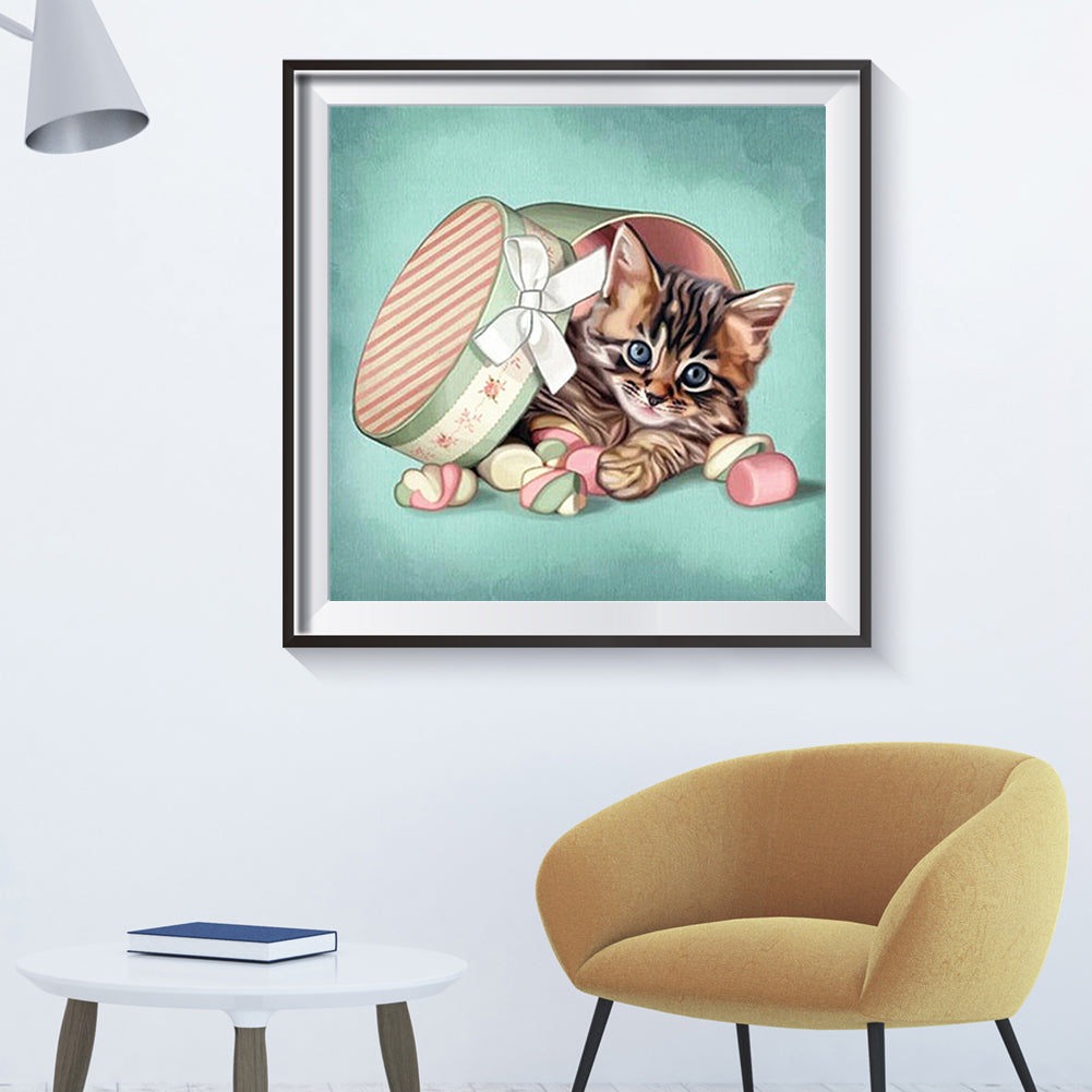 Gift Box Cat - Full Round Drill Diamond Painting 30*30CM