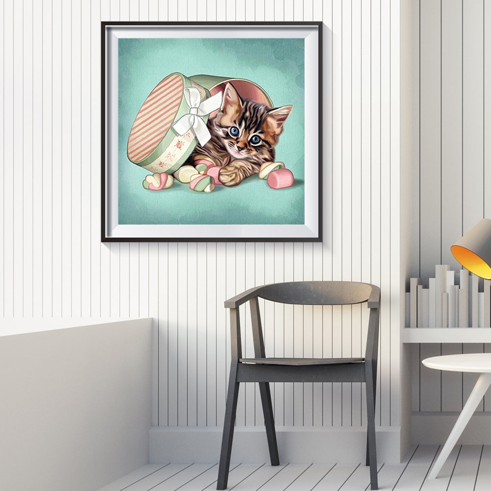 Gift Box Cat - Full Round Drill Diamond Painting 30*30CM