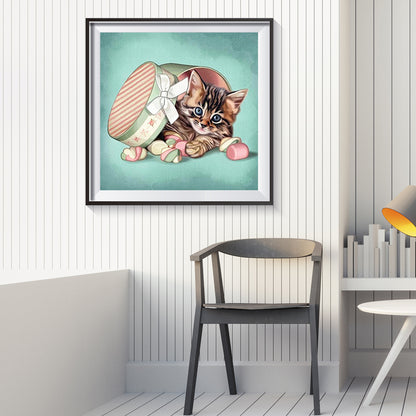 Gift Box Cat - Full Round Drill Diamond Painting 30*30CM