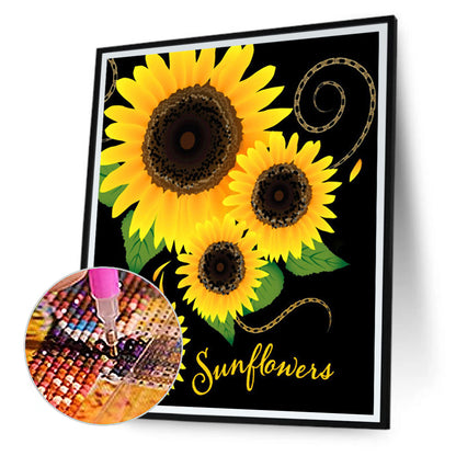 Sunflower English Calligraphy And Painting - Full Round Drill Diamond Painting 30*40CM