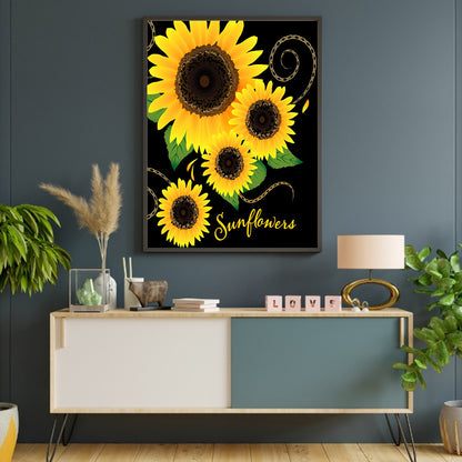 Sunflower English Calligraphy And Painting - Full Round Drill Diamond Painting 30*40CM