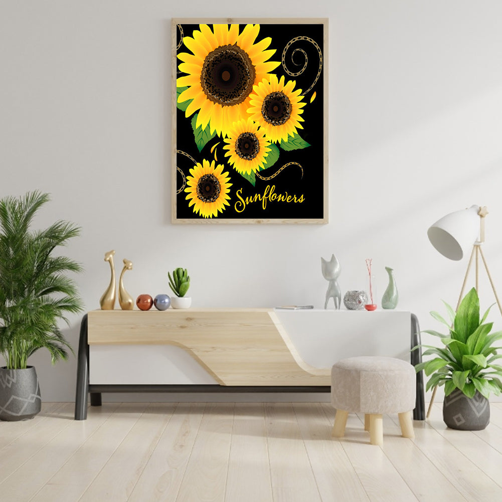 Sunflower English Calligraphy And Painting - Full Round Drill Diamond Painting 30*40CM