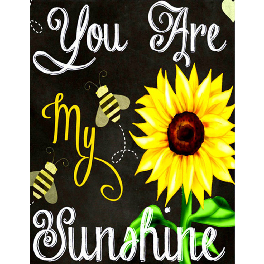 Sunflower English Calligraphy And Painting - Full Round Drill Diamond Painting 30*40CM