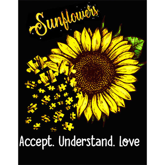 Sunflower English Calligraphy And Painting - Full Round Drill Diamond Painting 30*40CM