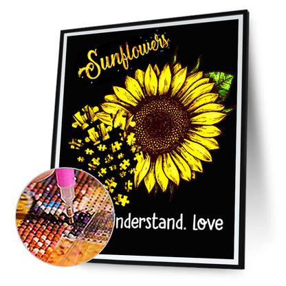 Sunflower English Calligraphy And Painting - Full Round Drill Diamond Painting 30*40CM