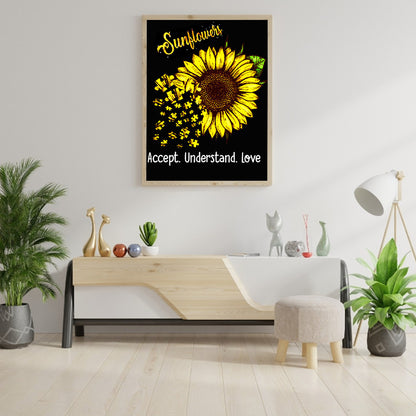 Sunflower English Calligraphy And Painting - Full Round Drill Diamond Painting 30*40CM