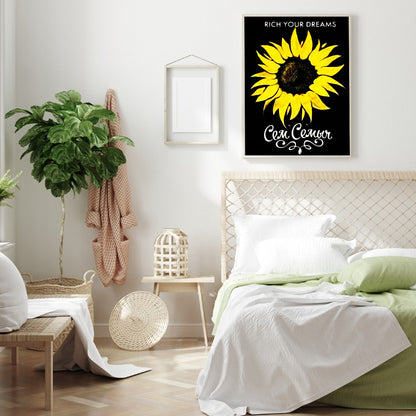 Sunflower English Calligraphy And Painting - Full Round Drill Diamond Painting 30*40CM