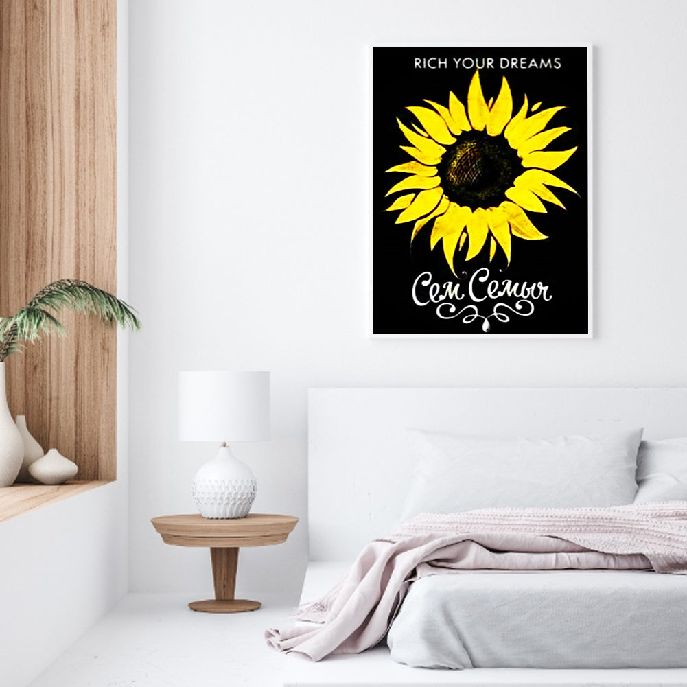 Sunflower English Calligraphy And Painting - Full Round Drill Diamond Painting 30*40CM