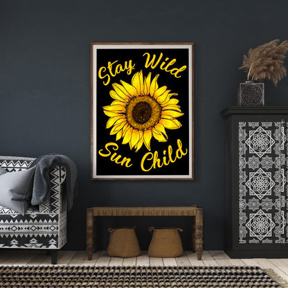 Sunflower English Calligraphy And Painting - Full Round Drill Diamond Painting 30*40CM