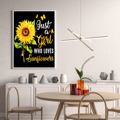 Sunflower English Calligraphy And Painting - Full Round Drill Diamond Painting 30*40CM