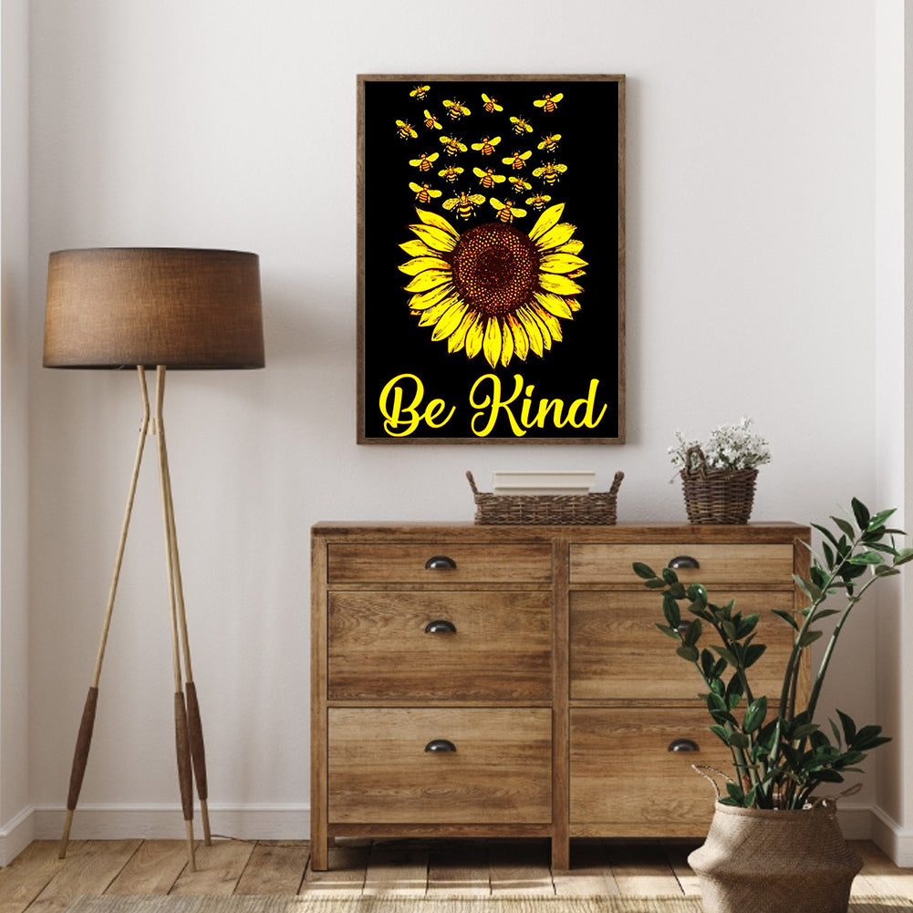 Sunflower English Calligraphy And Painting - Full Round Drill Diamond Painting 30*40CM