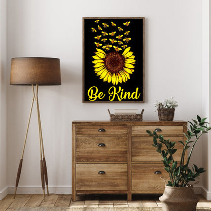 Sunflower English Calligraphy And Painting - Full Round Drill Diamond Painting 30*40CM