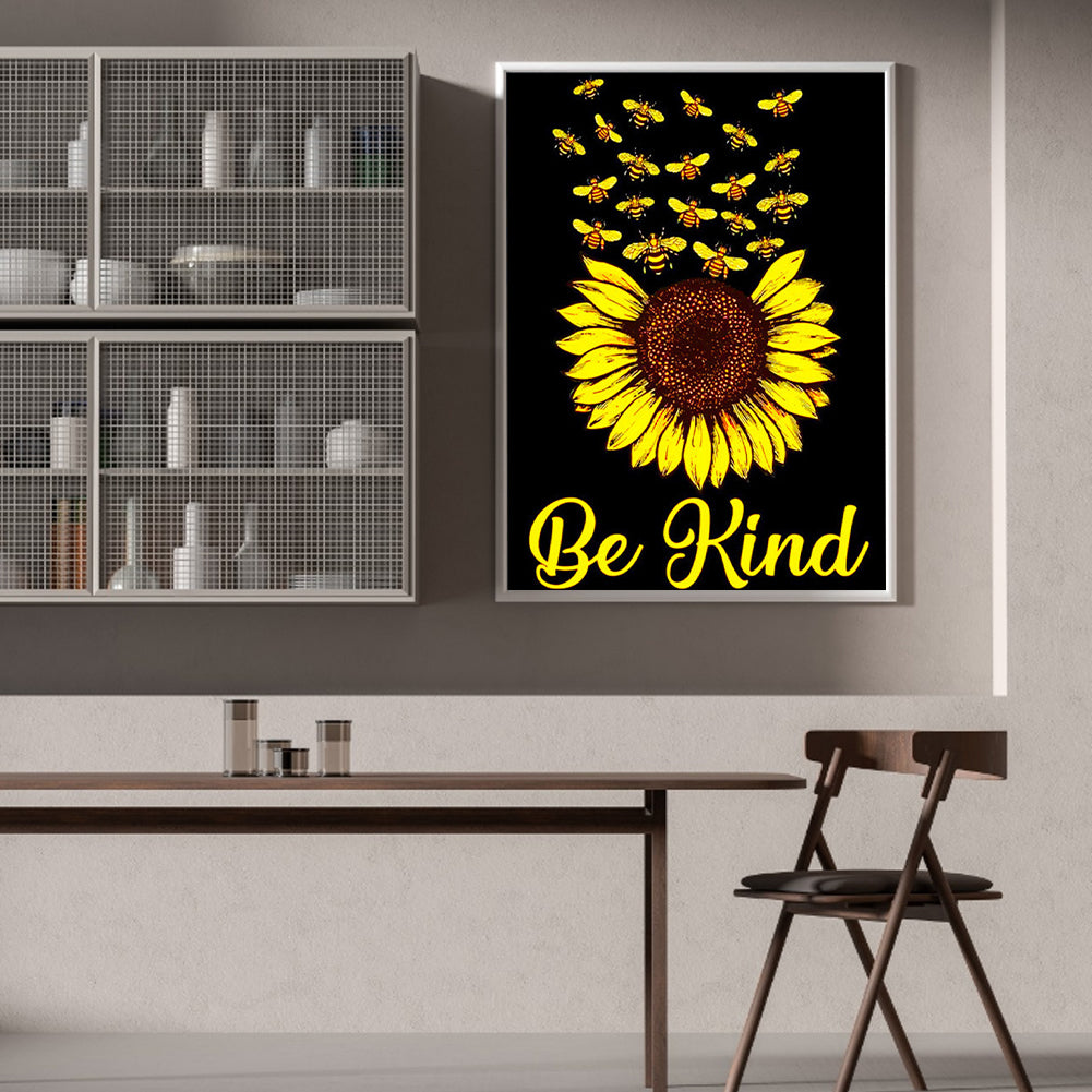 Sunflower English Calligraphy And Painting - Full Round Drill Diamond Painting 30*40CM