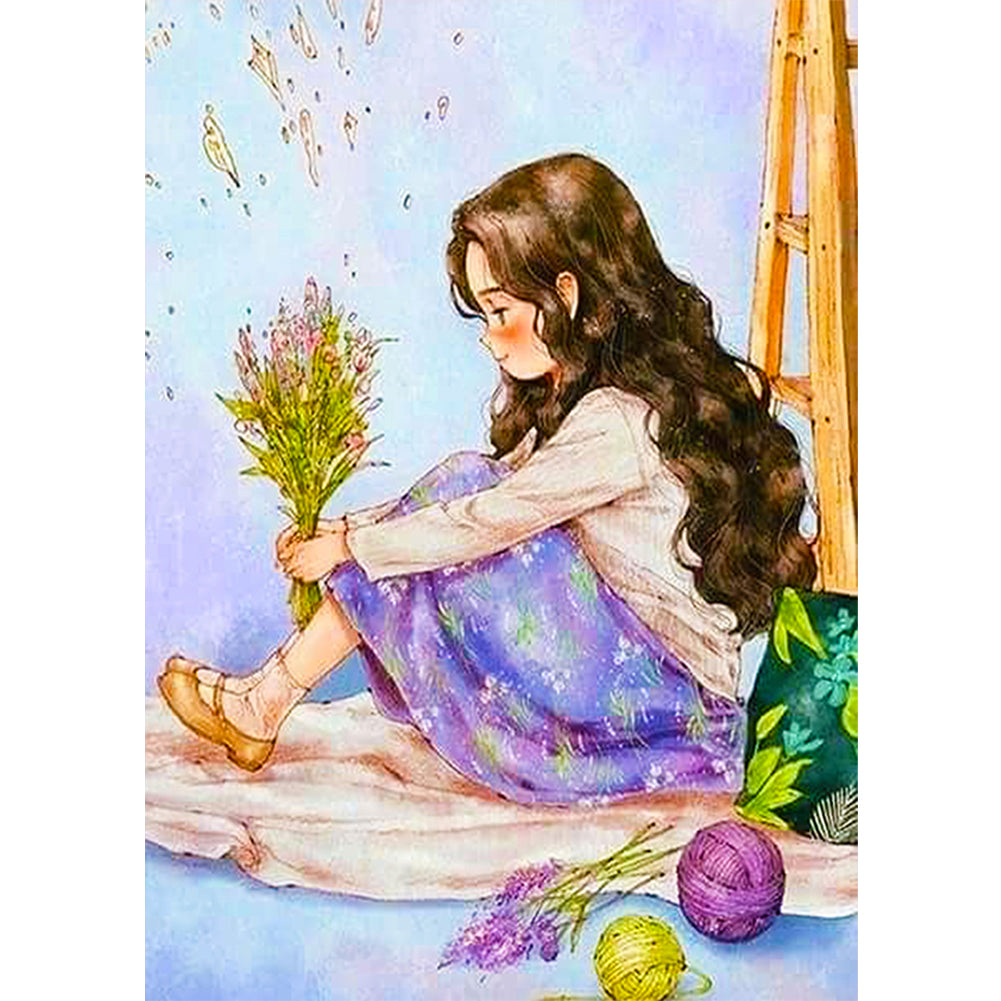 Curly Hair Girl - Full Round Drill Diamond Painting 30*40CM