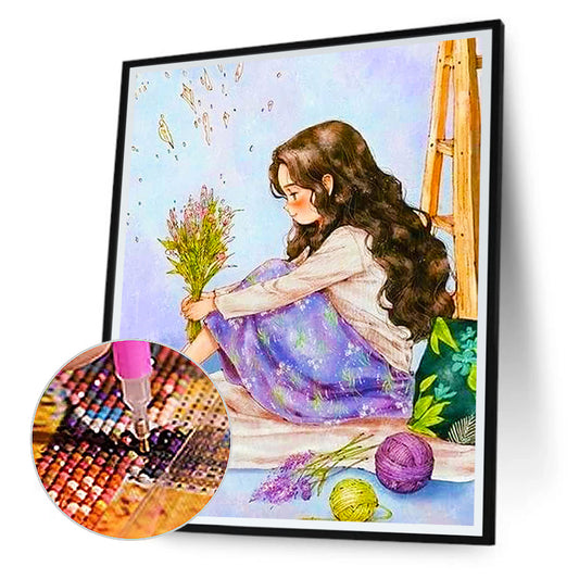 Curly Hair Girl - Full Round Drill Diamond Painting 30*40CM
