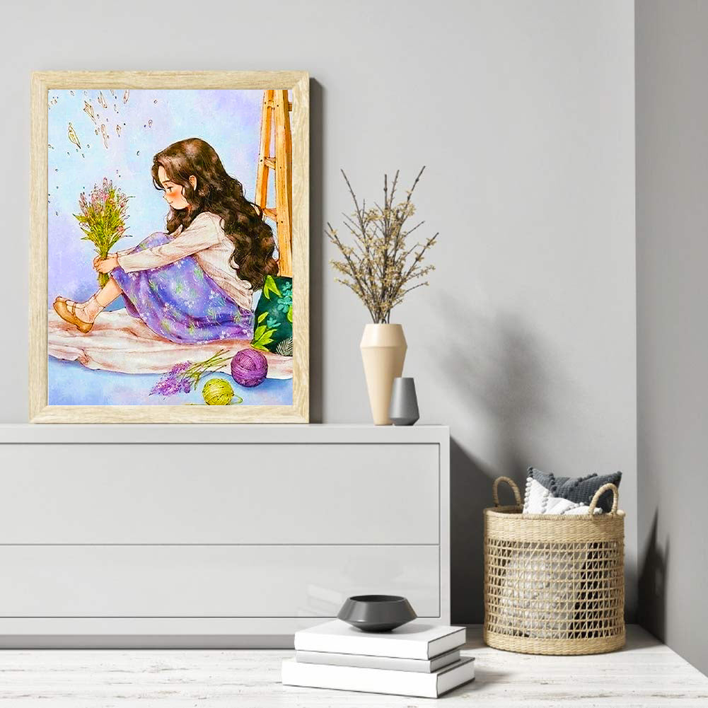Curly Hair Girl - Full Round Drill Diamond Painting 30*40CM