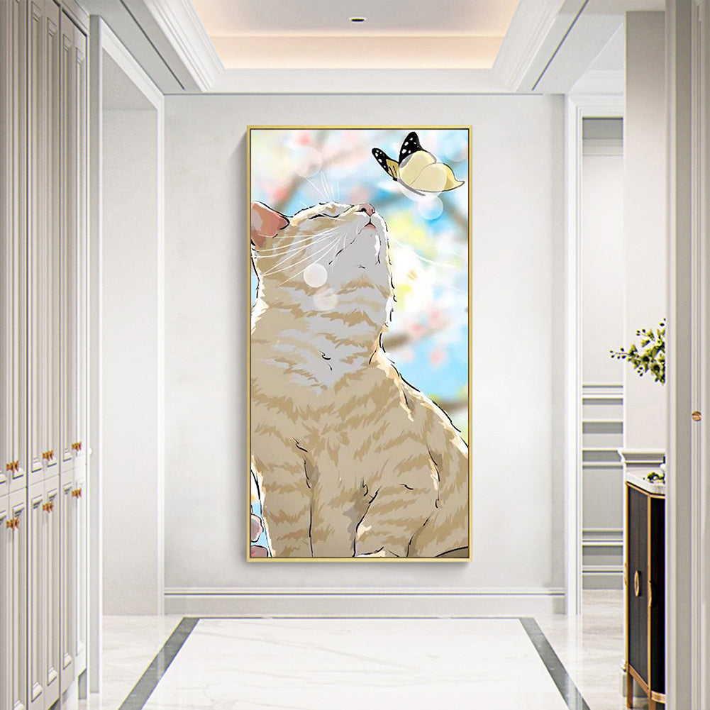 Illustration Playing Cat - Full Round Drill Diamond Painting 30*70CM