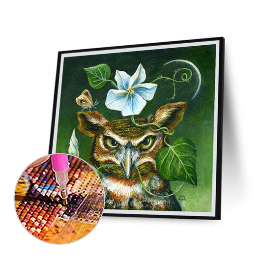 Flower Owl - Full Round Drill Diamond Painting 30*30CM