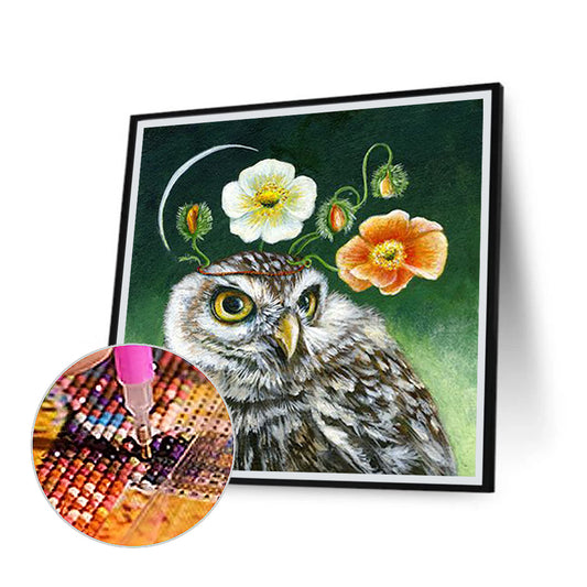 Flower Owl - Full Round Drill Diamond Painting 30*30CM