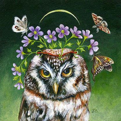 Flower Owl - Full Round Drill Diamond Painting 30*30CM