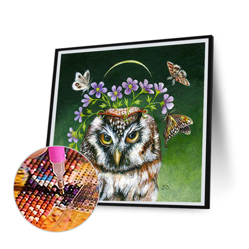 Flower Owl - Full Round Drill Diamond Painting 30*30CM