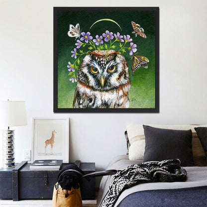 Flower Owl - Full Round Drill Diamond Painting 30*30CM
