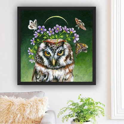 Flower Owl - Full Round Drill Diamond Painting 30*30CM