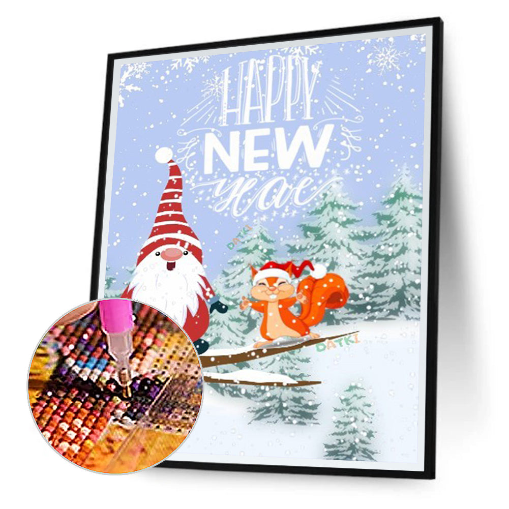 Happy New Year Goblin Squirrel - Full Round Drill Diamond Painting 30*40CM