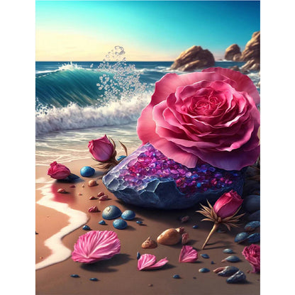 Blooming Roses On The Beach - Full Round Drill Diamond Painting 30*40CM