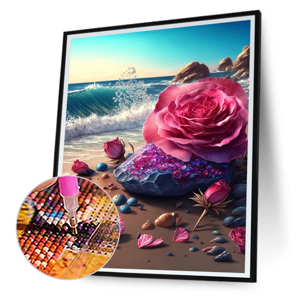 Blooming Roses On The Beach - Full Round Drill Diamond Painting 30*40CM