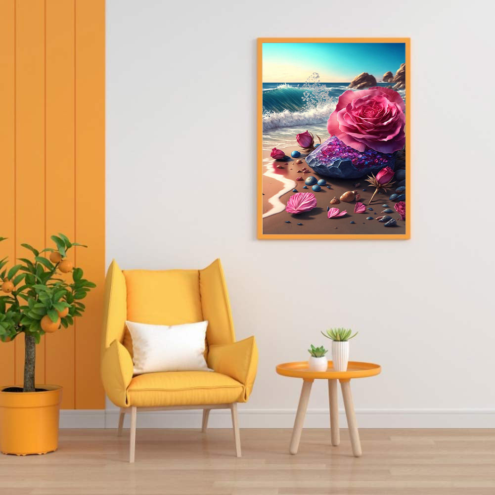 Blooming Roses On The Beach - Full Round Drill Diamond Painting 30*40CM