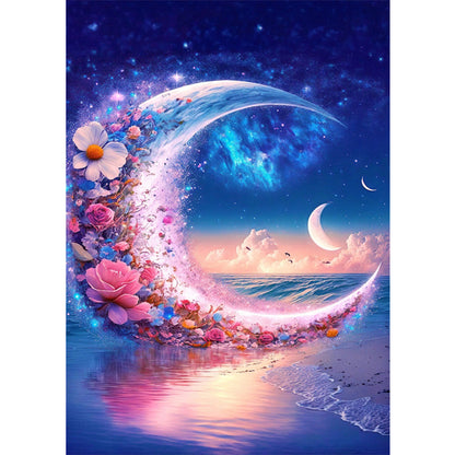 Beach Scenery Moon Flower - Full Round Drill Diamond Painting 30*40CM
